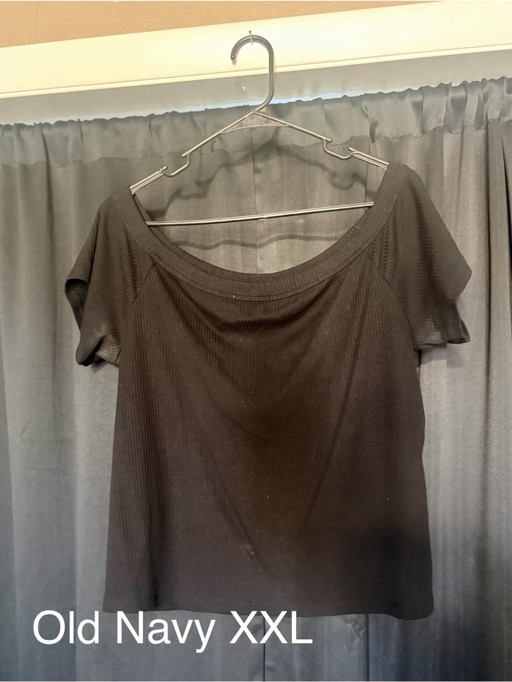 Old Navy Black Off-Shoulder Ribbed Short Sleeve Top